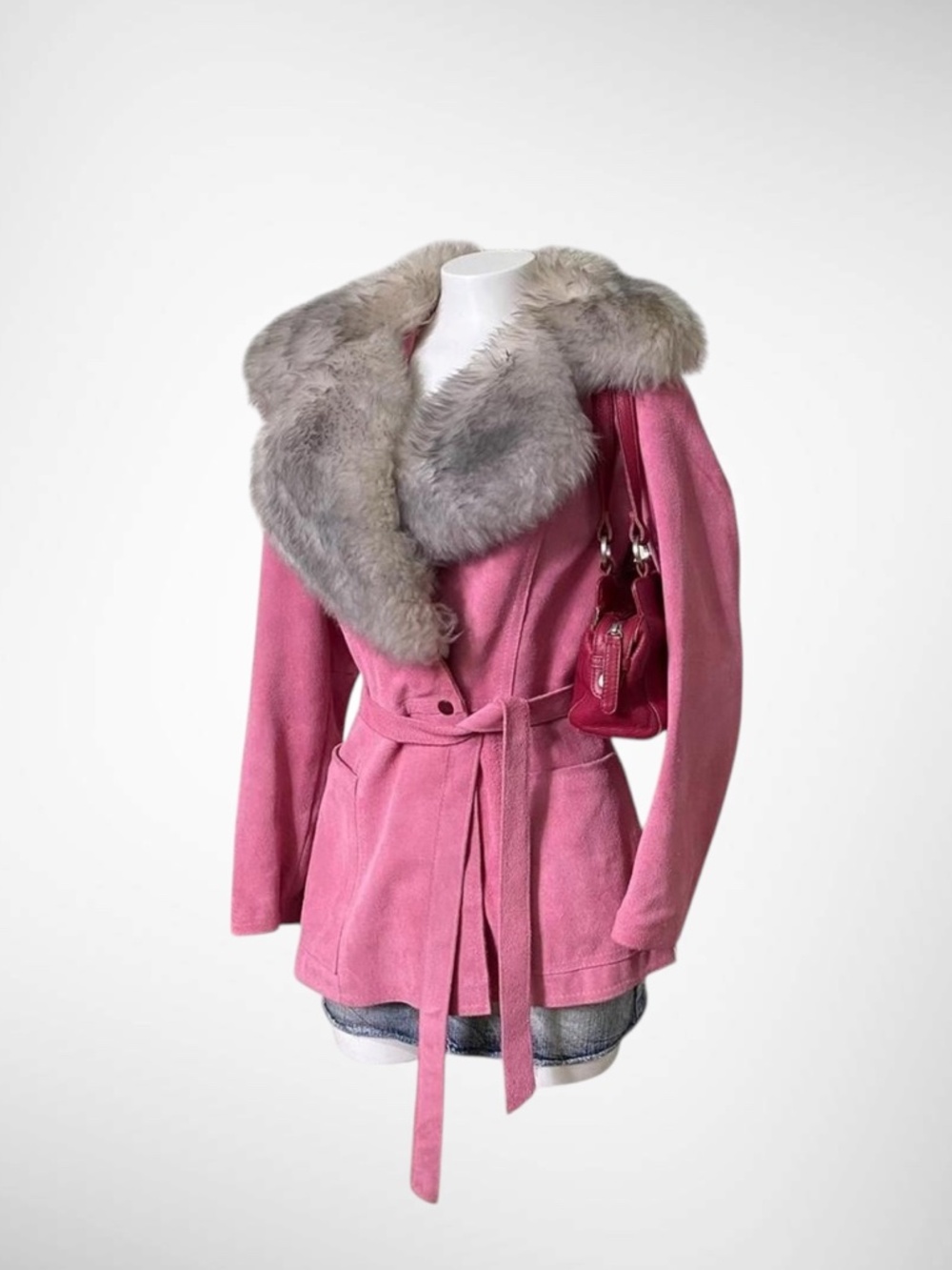 RARE Vintage 60s–70s Gastown Talk LTD Pink Suede Penny Lane Coat w/ Real Fur - Picture 2 of 8